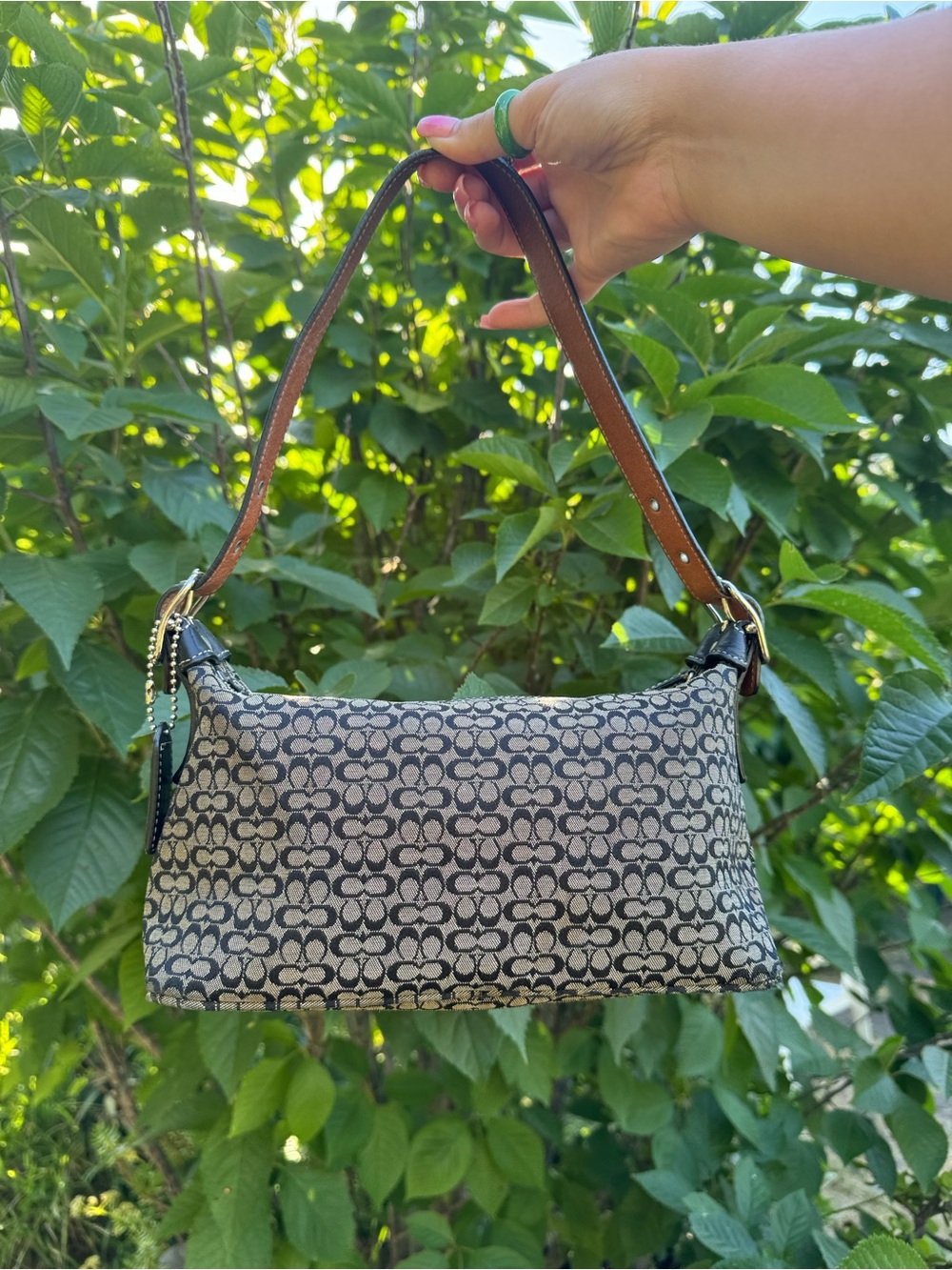 Coach black Demi Shoulder Bag with Tan Leather Strap